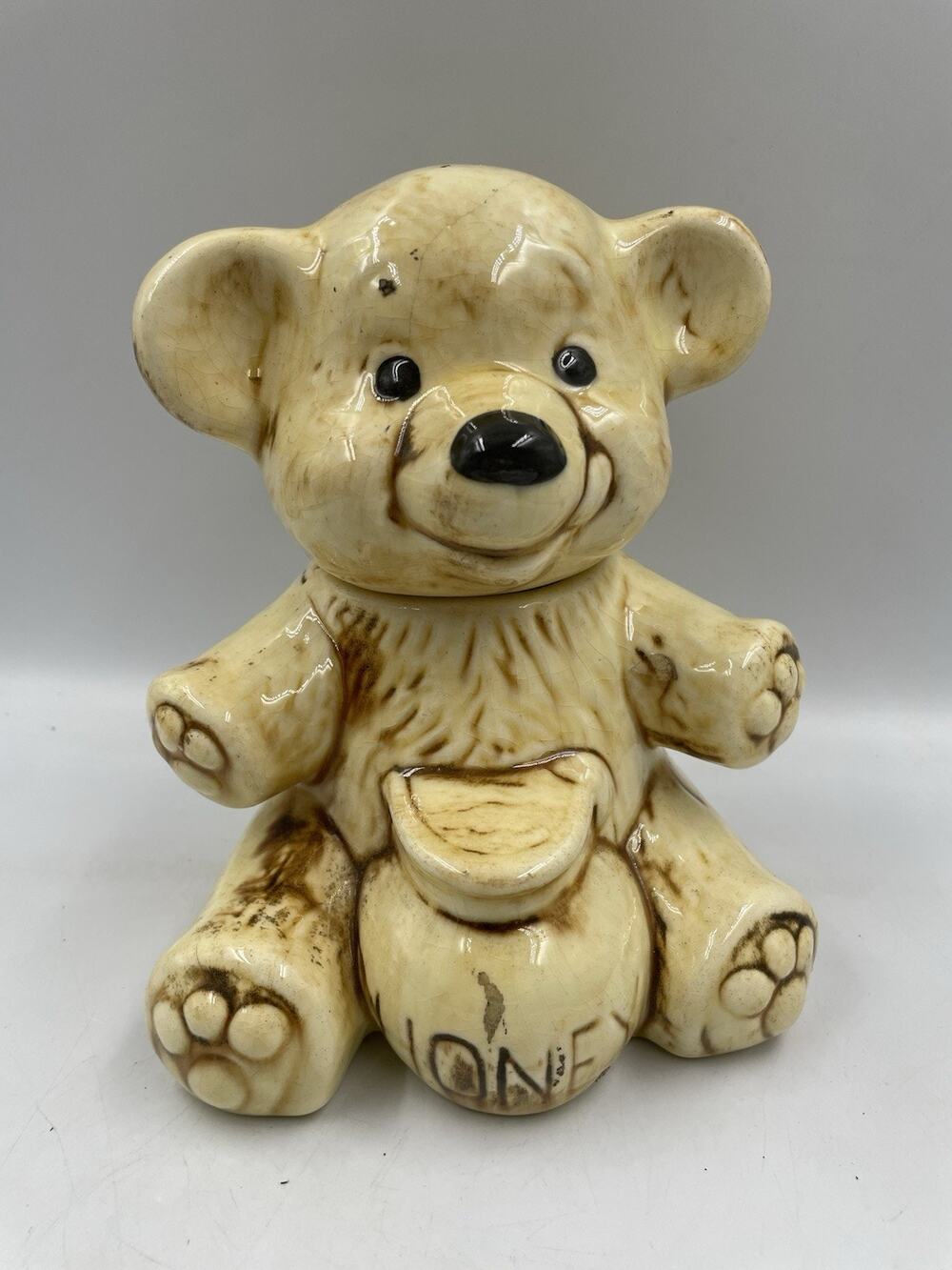 Vintage Ceramic Teddy Bear Honey Pot Figurine Jar with Removable Head